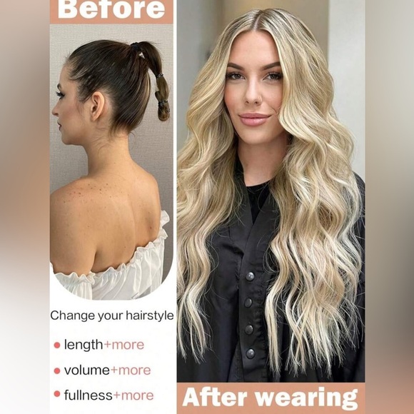 22 In Clip in light Ash Blonde Wavy Hair Extensions - Picture 8 of 9